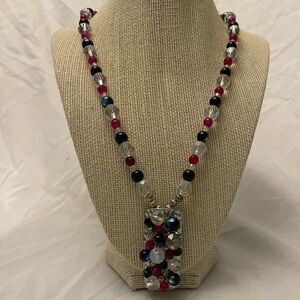 Pink & Black Bead Pendant Necklace - Hand Crafted